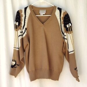 Vintage 80s Acrylic Knits Expressly for Joyce Embellished Tan Sweater S